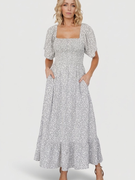 Baltic Born Dresses & Skirts - Baltic Born Cassis Smocked Midi Dress | Ivory + Black Floral Size SS